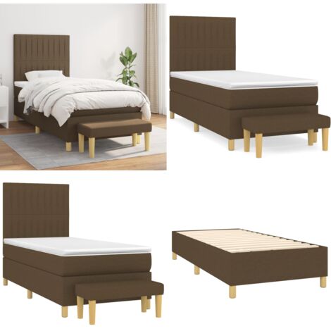 Cama box spring con colchón tela marrón oscuro 90x200 cm - Colchón de muelles - Cama de muelles