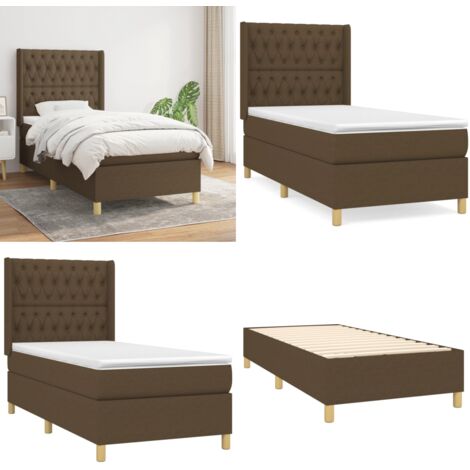 Cama box spring con colchón tela marrón oscuro 90x200 cm - Colchón de muelles - Cama de muelles