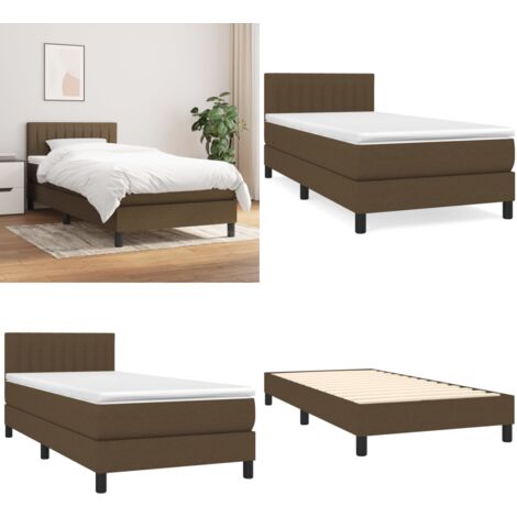 Cama box spring con colchón tela marrón oscuro 90x200 cm - Colchón de muelles - Cama de muelles