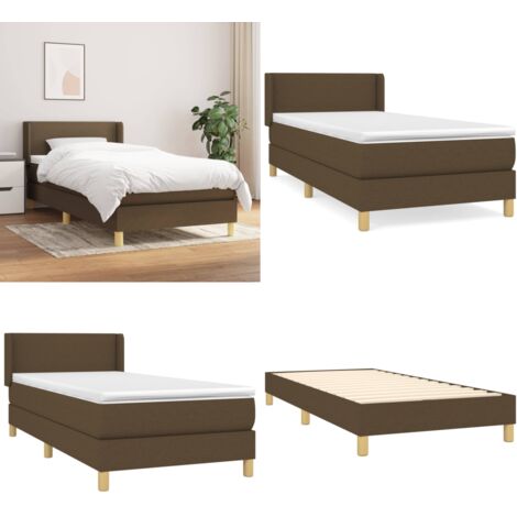 Cama box spring con colchón tela marrón oscuro 90x200 cm - Colchón de muelles - Cama de muelles