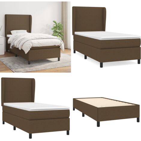 Cama box spring con colchón tela marrón oscuro 90x200 cm - Colchón de muelles - Cama de muelles