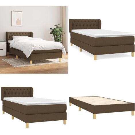 Cama box spring con colchón tela marrón oscuro 90x200 cm - Colchón de muelles - Cama de muelles