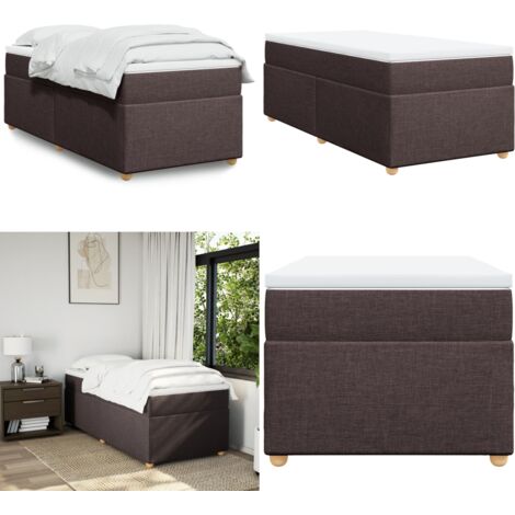 Cama box spring con colchón tela marrón oscuro 90x200 cm - Colchón de muelles - Cama de muelles ensacados