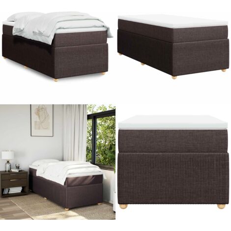 Cama box spring con colchón tela marrón oscuro 90x200 cm - Colchón de muelles - Cama de muelles ensacados