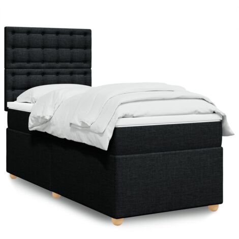 Cama box spring con colchón tela negro 100x200 cm