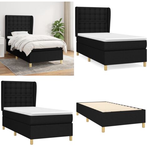 Cama box spring con colchón tela negro 100x200 cm - Cama box spring - Colchón de muelles