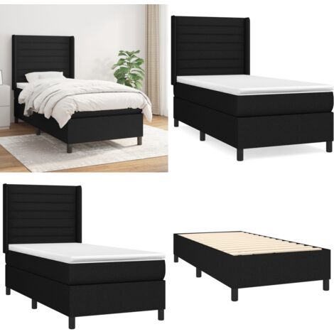 Cama box spring con colchón tela negro 100x200 cm - Cama box spring - Colchón de muelles