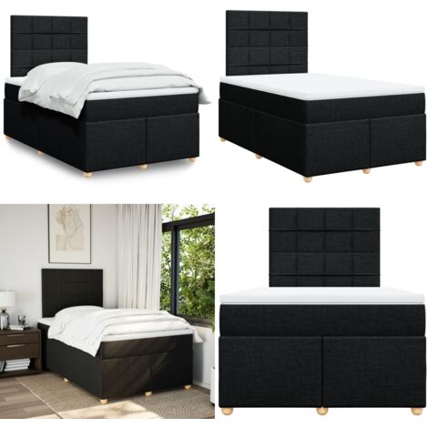 Cama box spring con colchón tela negro 120x190 cm - Colchón de muelles - Cama de muelles