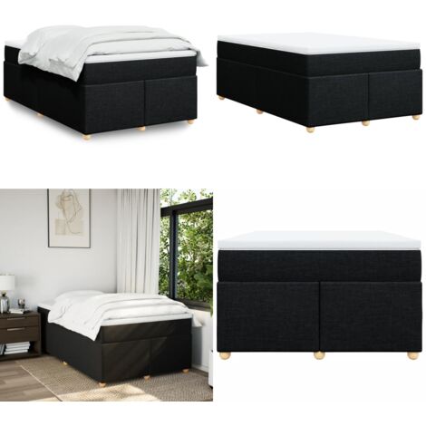 Cama box spring con colchón tela negro 120x190 cm - Colchón de muelles - Cama de muelles ensacados