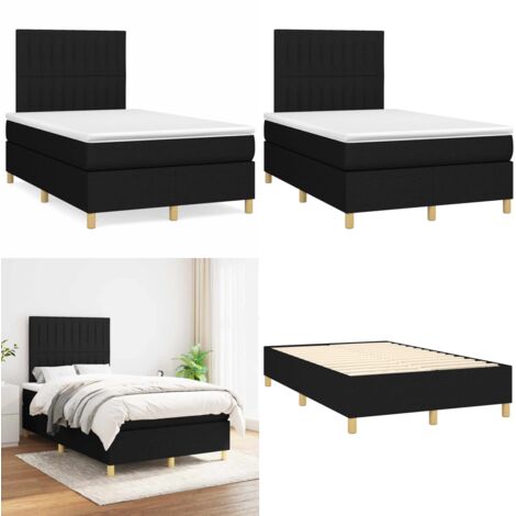 Cama box spring con colchón tela negro 120x190 cm - Colchón de muelles - Cama de muelles ensacados
