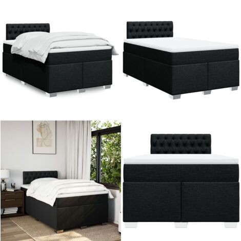 Cama box spring con colchón tela negro 120x200 cm - Colchón de muelles - Cama con cabecero