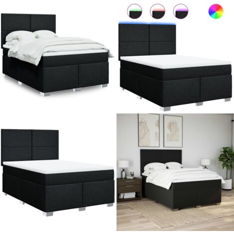 Cama box spring con colchón tela negro 140x190 cm - Cama de muelles ensacados - Cama con luz LED