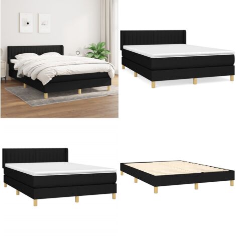 Cama box spring con colchón tela negro 140x190 cm - Colchón de muelles ensacados - Cama de espuma