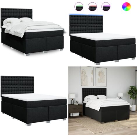 Cama box spring con colchón tela negro 140x200 cm - Cama de muelles ensacados - Cama con luz LED