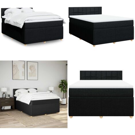 Cama box spring con colchón tela negro 140x200 cm - Colchón de muelles - Cama de muelles ensacados