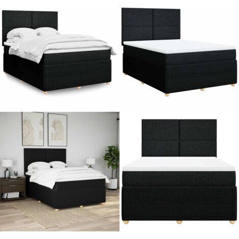 Cama box spring con colchón tela negro 140x200 cm - Colchón de muelles - Cama de muelles ensacados