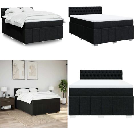 Cama box spring con colchón tela negro 140x200 cm - Colchón de muelles - Cama de muelles ensacados