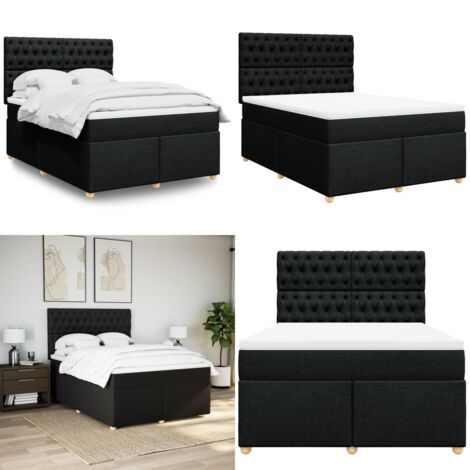 Cama box spring con colchón tela negro 140x200 cm - Colchón de muelles - Cama de muelles ensacados