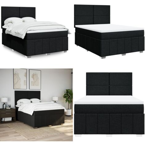 Cama box spring con colchón tela negro 140x200 cm - Colchón de muelles - Cama de muelles ensacados