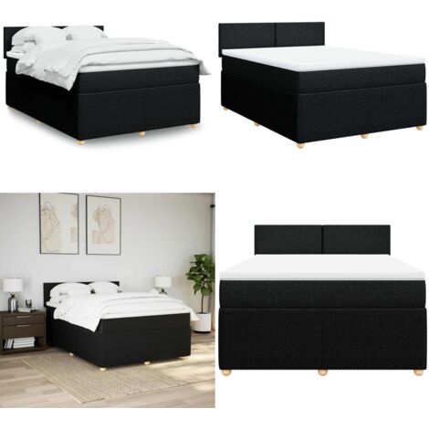 Cama box spring con colchón tela negro 140x200 cm - Colchón de muelles - Cama de muelles ensacados