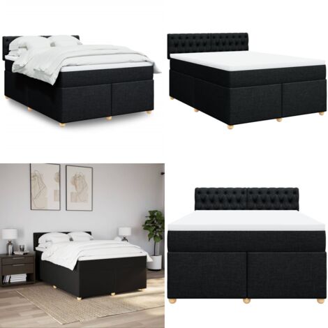 Cama box spring con colchón tela negro 140x200 cm - Colchón de muelles - Cama de muelles ensacados