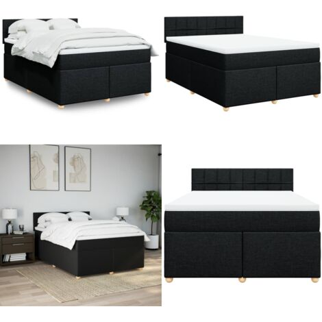 Cama box spring con colchón tela negro 140x200 cm - Colchón de muelles - Cama de muelles ensacados