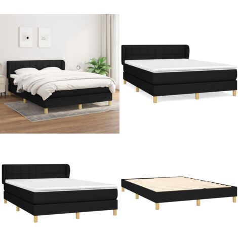 Cama box spring con colchón tela negro 140x200 cm - Colchón de muelles ensacados - Cama box spring