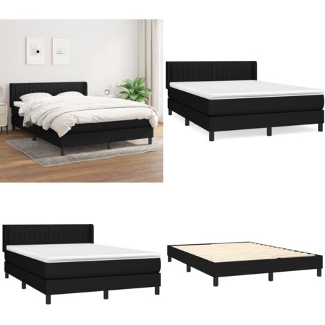 Cama box spring con colchón tela negro 140x200 cm - Colchón de muelles ensacados - Cama box spring