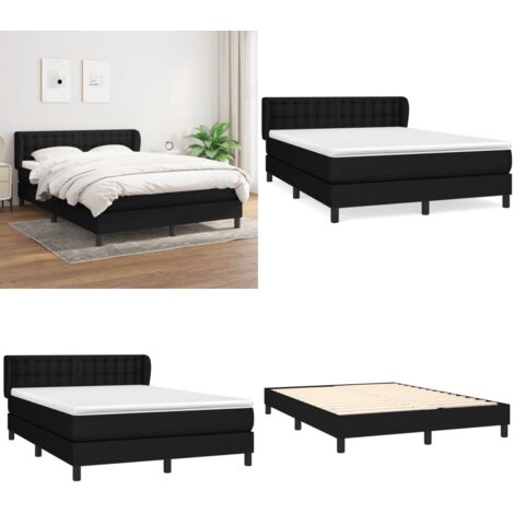 Cama box spring con colchón tela negro 140x200 cm - Colchón de muelles ensacados - Cama box spring
