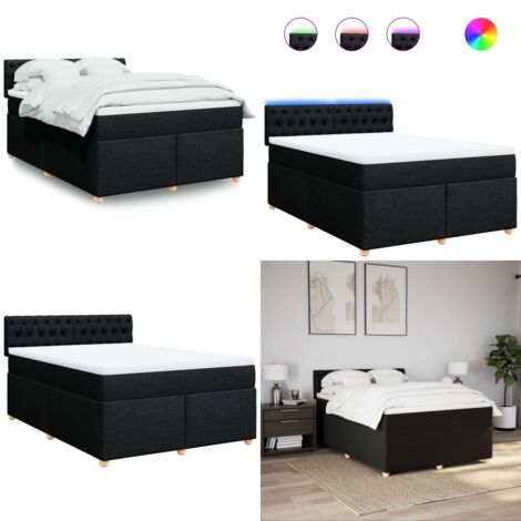 Cama box spring con colchón tela negro 140x200 cm - Colchón de muelles ensacados - Cama con luz LED