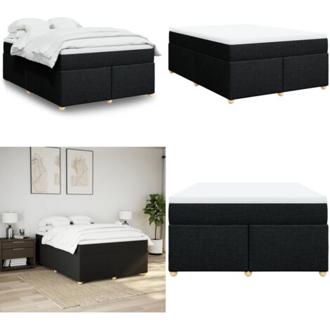 Cama box spring con colchón tela negro 140x200 cm - Colchón de muelles ensacados - Soporte personalizado