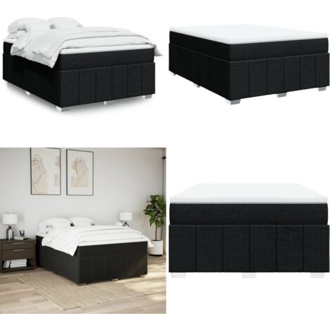 Cama box spring con colchón tela negro 140x200 cm - Colchón de muelles ensacados - Soporte personalizado