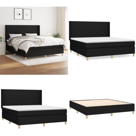Cama box spring con colchón tela negro 160x200 cm - Colchón de muelles - Cama box spring