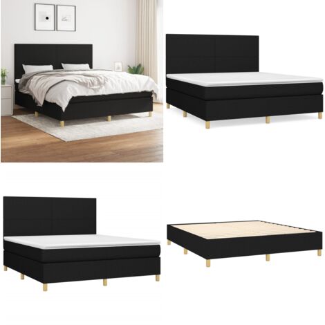 Cama box spring con colchón tela negro 160x200 cm - Colchón de muelles - Cama box spring