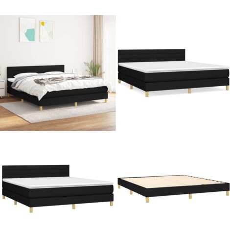 Cama box spring con colchón tela negro 160x200 cm - Colchón de muelles - Cama box spring