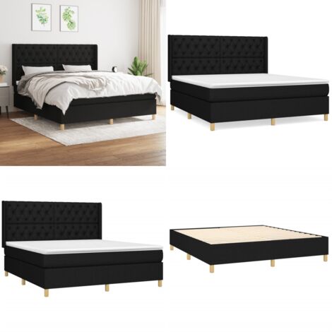 Cama box spring con colchón tela negro 160x200 cm - Colchón de muelles - Cama box spring