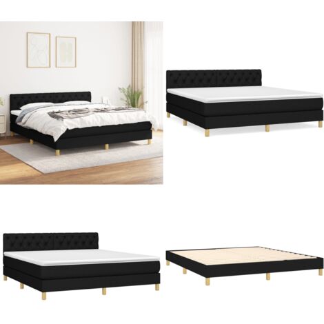 Cama box spring con colchón tela negro 160x200 cm - Colchón de muelles - Cama box spring