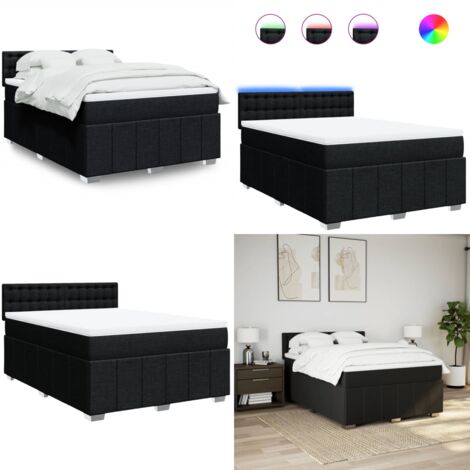 Cama box spring con colchón tela negro 160x200 cm - Colchón de muelles - Cama con luz LED