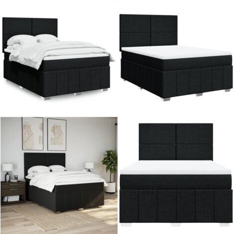 Cama box spring con colchón tela negro 160x200 cm - Colchón de muelles - Cama de muelles ensacados