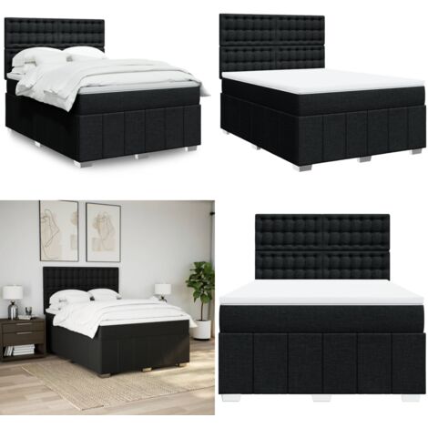 Cama box spring con colchón tela negro 160x200 cm - Colchón de muelles - Cama de muelles ensacados