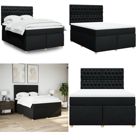 Cama box spring con colchón tela negro 160x200 cm - Colchón de muelles - Cama de muelles ensacados
