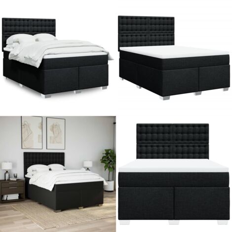 Cama box spring con colchón tela negro 160x200 cm - Colchón de muelles - Cama de muelles ensacados