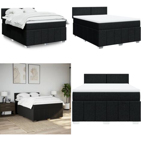 Cama box spring con colchón tela negro 160x200 cm - Colchón de muelles - Cama de muelles ensacados