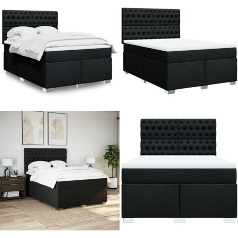 Cama box spring con colchón tela negro 160x200 cm - Colchón de muelles - Cama de muelles ensacados