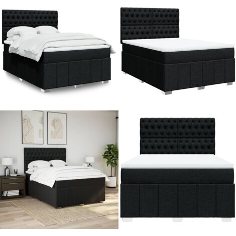 Cama box spring con colchón tela negro 160x200 cm - Colchón de muelles - Cama de muelles ensacados