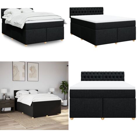 Cama box spring con colchón tela negro 160x200 cm - Colchón de muelles - Cama de muelles ensacados