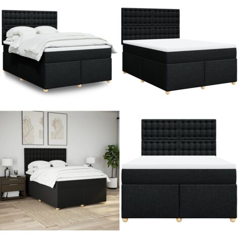 Cama box spring con colchón tela negro 160x200 cm - Colchón de muelles - Cama de muelles ensacados