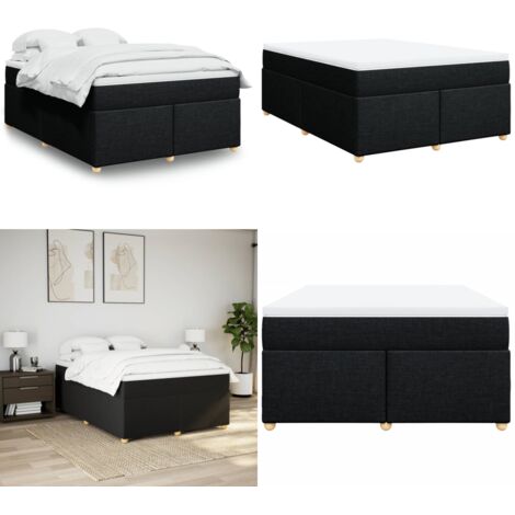 Cama box spring con colchón tela negro 160x200 cm - Colchón de muelles - Cama de muelles ensacados