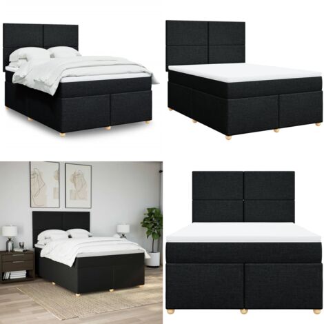 Cama box spring con colchón tela negro 160x200 cm - Colchón de muelles - Cama de muelles ensacados