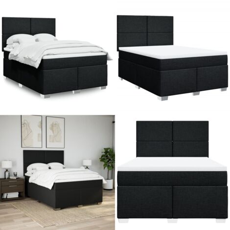Cama box spring con colchón tela negro 160x200 cm - Colchón de muelles - Cama de muelles ensacados